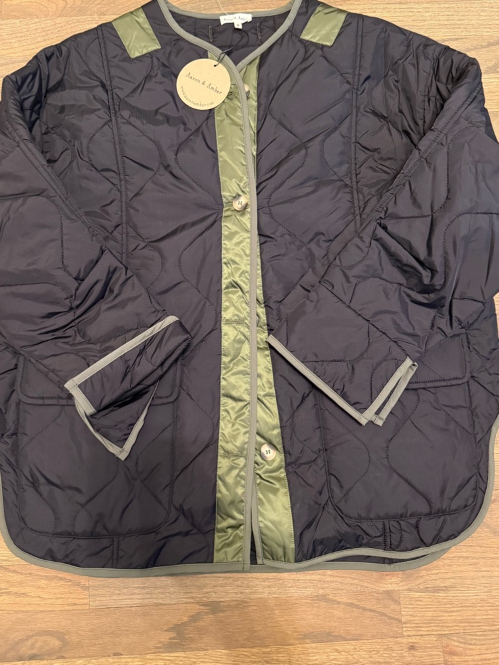 Women’s Quilted Black Jacket with Olive Trim